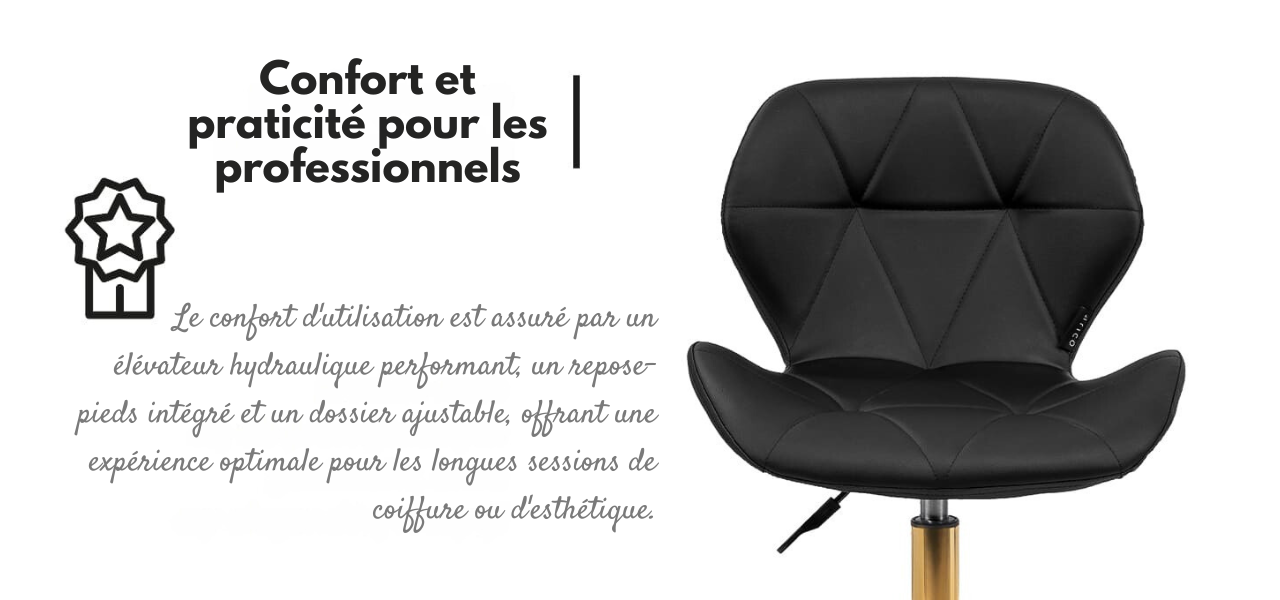 Tabouret cosmétique Elegancia noir avec base dorée